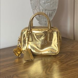 Prada Gold Metallic Leather Mini Crossbody Bag